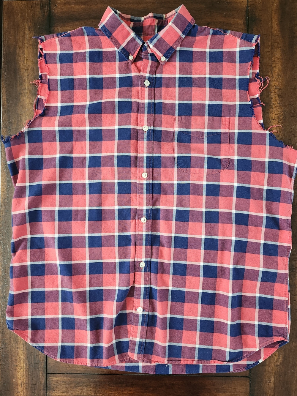 Sleeveless Red & Blue Vintage GAP Plaid Button-Down Shirt XL
